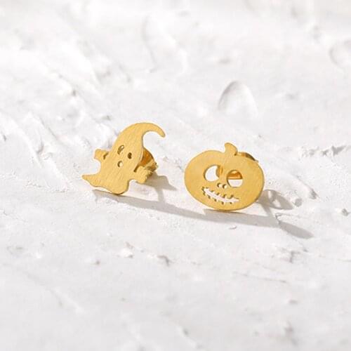 Halloween Ghost Pumpkin Stud Earrings For Women Girls Stainless Steel Gold Silver Color Ear Stud Brincos earings fashion jewelry