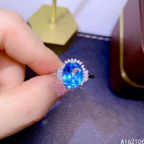 925 Pure Silver Chinese Style Natural Swiss Blue Topaz Womens Popular Lovely Oval Adjustable Gem Ring Fine Jewelry Support Dete