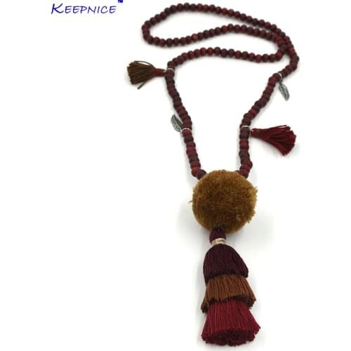 New Bohemian beaded chain long fringe colorful tassel pendant Necklace Pompous pompom Pendants Necklace for women
