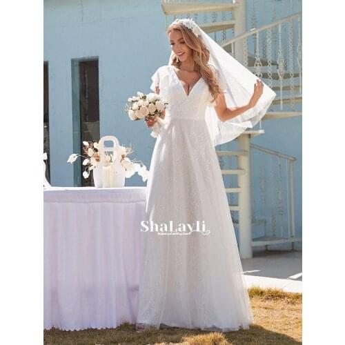 Vestido De Novia Vintage Wedding Dresses Tulle With A-line Floor Length Simple V-neck Sleeveless Bride Dresses Modest Lace