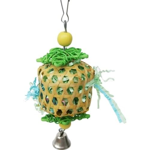 Pet Parrot Bird Chewing Toy Cage Hanging Woven Rattan Ball with Paper Strips Foraging Biting Swing Toys for Budgie Parakeet