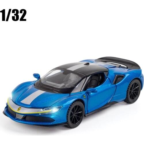 1:32 New SF90 Sport Alloy Car Model Diecasts Metal Vehicles Toy With Sound and Light Pull Back Collection Kids Toy Gift