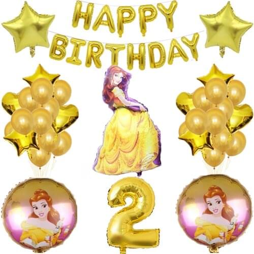 1 set Beauty and the beast Foil Balloon 32inch Number Latex Balloons Cake baby 1 2 3st Birthday Party Decoration Kids Toy Globos