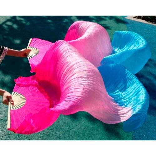 2017 female high quality Chinese silk veils dance fans Pair of belly dancing fans cheap hot sale as rose-pink-turqoise