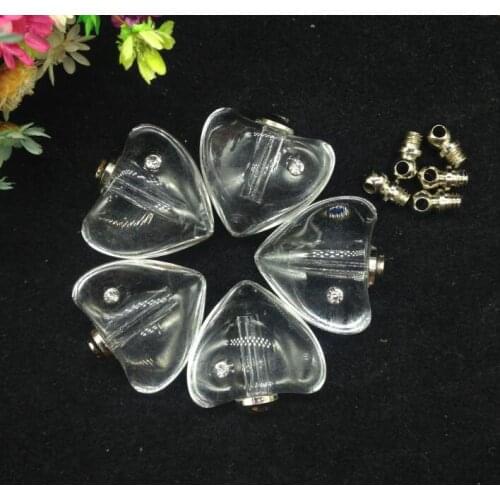 300pcs/lot heart shape Crystal Vials pendant perfume oil vial wishing bottle fashion necklace pendant name on rice art jewelry