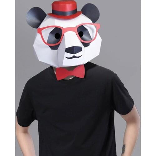 3D Paper Mask Fashion Panda Mask Animal Costume Cosplay DIY Paper Craft Model Mask Christmas Halloween Prom Party Gift
