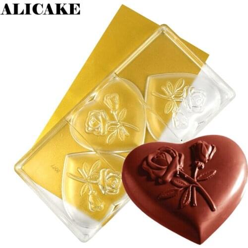 3D Chocolate Bar Mold Baking Polycarbonate Rose Heart Baking Molds Plastic Chocolate Candy Form Mould Baking Pastry Bakery Tools