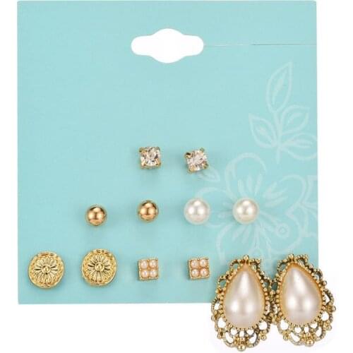 6Pairs/Lot Low Price Pearl Stud Earrings Set Noble Ball Round Piercing Earrings Women Elegant Jewelry