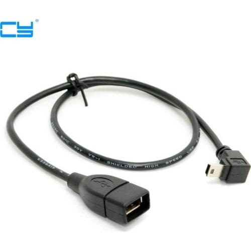 90 Degree Down Direction Angled USB Mini B 5Pin Male to USB Female OTG Cable 10cm 50cm