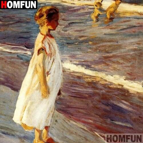 HOMFUN Full Square/Round Drill 5D DIY Diamond Painting "Oil Painting Sea Girl" 3D Embroidery Cross Stitch 5D Decor Gift A15822