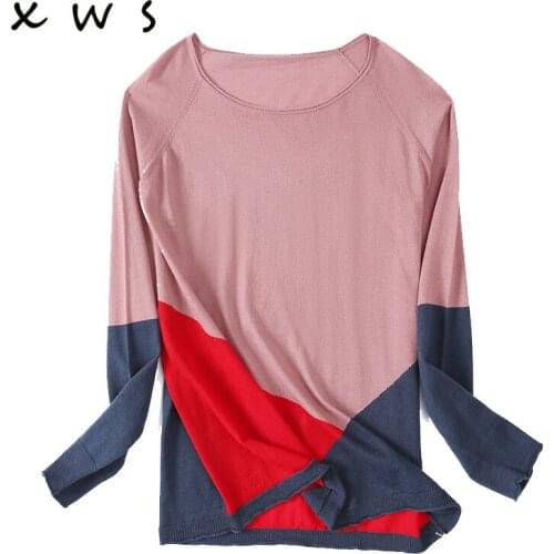 Basic spring autumn loose Sweater Pullovers Women Casual o-neck Long Sleeve Knit Sweater Female Jumpers patchwork sweater