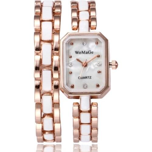 Top Band Diamond Women Watches Clock Ladys Elegant Dress Bracelet Silver Dual Layers Steel Band Square Dial Ladies Watch Relogio