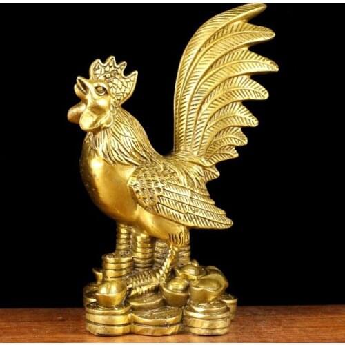 Pure Brass Ornaments Large Zodiac Chicken Mascot Household Mascot Copper Crafts Chinese Fengshui Statue Animal Figurine