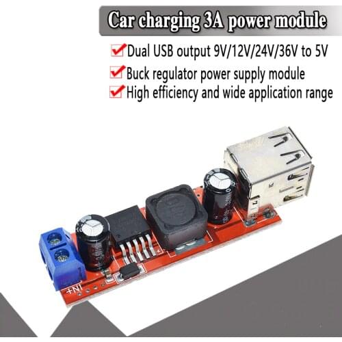 DC 6V-40V To 5V 3A Double USB Charge DC-DC Step Down Converter Module For Vehicle Car Charger LM2596 Dual Two USB
