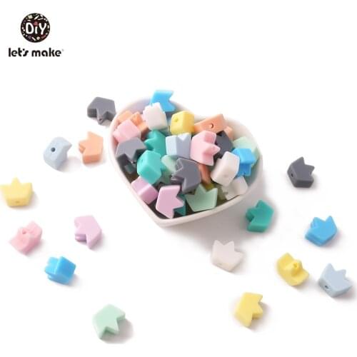 Lets make 30pcs 14*17mm Silicone Teething Baby Food Grade Mini Crown Beads Diy Chain Necklace Birthday Gifts Baby Teethers