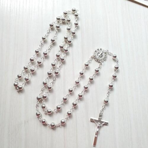 QIGO Catholic Jewelry Alloy Beads Cross Rosary Necklace Long Strand Pendant Necklace