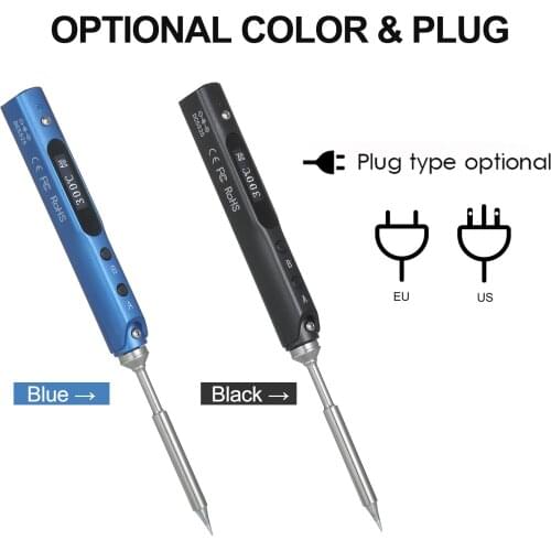 Mini Electric Soldering Iron with LED Digital Display Intelligent Soldering Iron Kit with Storage Bag and 4 Iron Heads Black