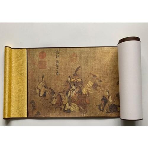 Chinese Calligraphy Long Luo Shen Fu Tu Copy Of Famous 27x600cm Painting Panoramic Painting Scroll Decoration