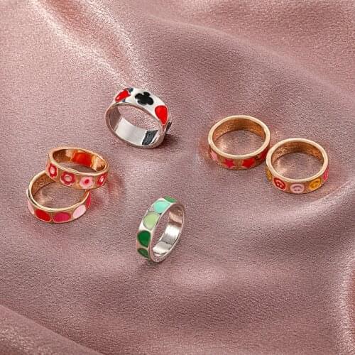 Korean Charms Handmade Colorful Enamel Heart Smile Rings for Women Girl Party Stacking Love Harajuku Vintage Simple Finger Rings