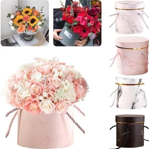 Hat Boxes Round Floral Boxes Flower Packaging Paper Bag Gift Storage Box Florist Bouquet Flower Packaging Box With Lid Lanyard