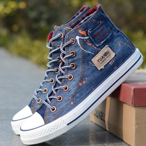 Fashion Men Denim Shoes Men Casual Shoes Breathable High top Sneakers Men Shoes Street Footwear H157