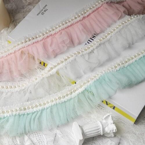 High End 3d Pleats Beaded Organ Lace Satin Ribbon Wedding Dress Neckline Collar Decoration DIY Sewing Guipure Fabric Width 6 cm