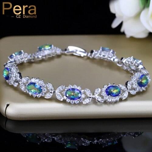 Pera CZ Trendy Light Blue Mystic Crystal Jewelry Fashion Women Sun Flower Shape Link Bracelet Bangle for Ladies Party Gift B078