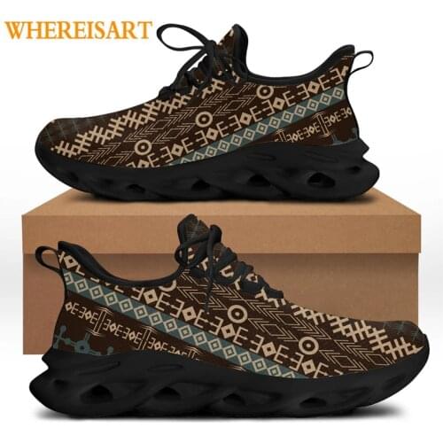 WHEREISART Mens Vintage African Tribal Pattern Shoes Casual Lace-up Sport Sneaker Breathable Flex Control Footwear for Male