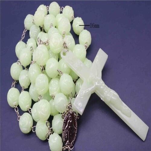 New cross light fashion long dark green luminous rosary necklace suitable for 16mm beads men and women fashion