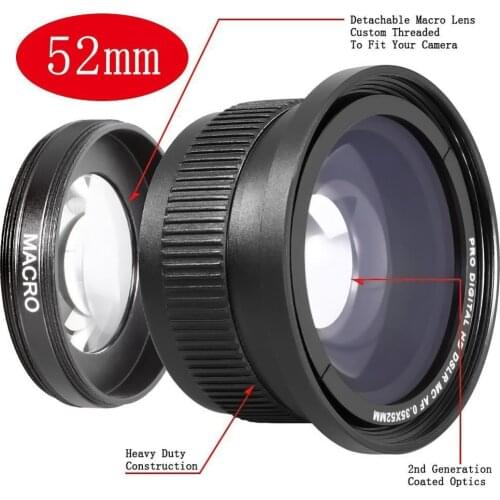Neewer 52mm 0.35x Super Fisheye Wide Angle Lens for 52 MM Nikon D7200 D7100 D5200 D5100 D5000 D3100 D90 D60 With 18-55mm Lens
