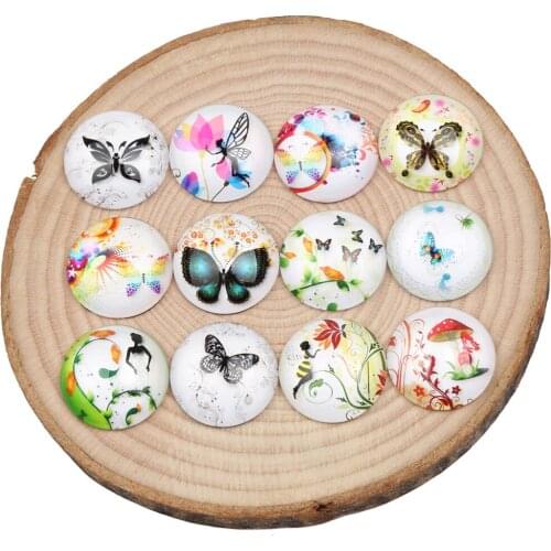Onwear 12mm 20mm glass cabochon mix butterfly fairy photo round dome flatback jewelry findings for earrings pendants making