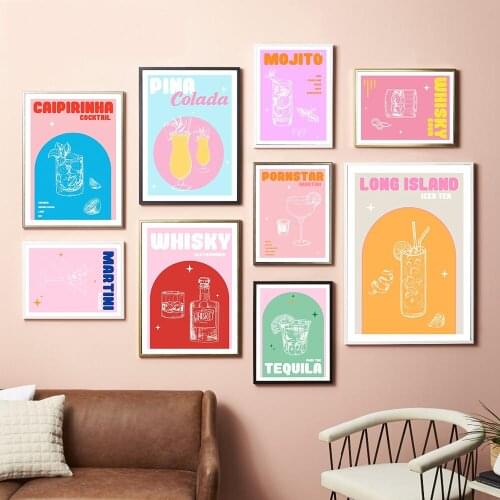 Drink Wine Cocktail Posters Mojito Aperol Cartoon Fashion Painting Club Bar Wall Art Canvas Colorful Pictures Kitchen Home Decor