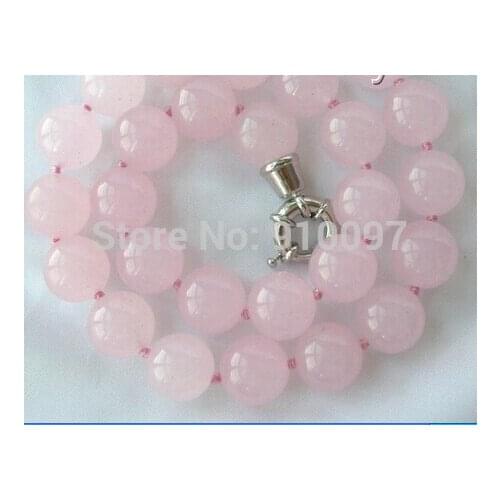 Stunning big 12mm round pink natural jade necklace