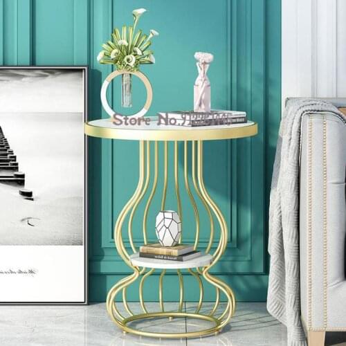Light Luxury Corner Table Marble Side Table Living Room Sofa Side Table Balcony Small Round Table Double Deck Bedside Table Nord