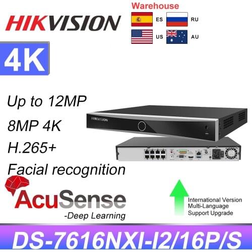 Hikvision 16CH POE NVR 8MP 12MP 4K DS-7616NXI-I2/16P AcuSense Network Video Recorder 16CH POE NVR for IP Camera human Vehicle