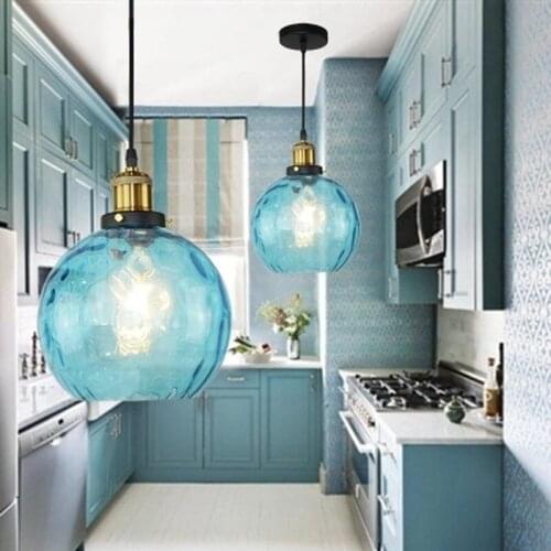 Loft modern blue color glass pendant light LED E27 vintage Nordic hanging lamp with 3 size for bedroom lobby restaurant office