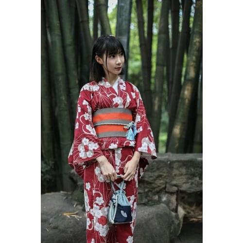 Traditional Japanese Floral Kimono with belt Womens Cotton Yukata Dress Japan Sexy Dancing Performances Cosplay Costume