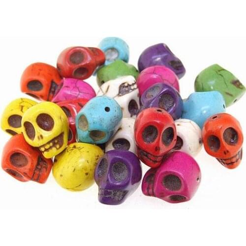 Unique Pearls jewellery Store Carved Skull Multicolor Turquoise 18mm Gemstone Loose Beads One Full Strand 15 inches LC3-361