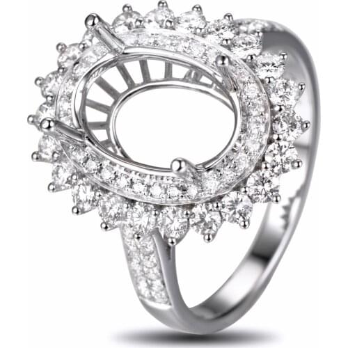 Anniverary 14K White Gold Natural 1.07ct Diamond Engagement Ring Jewelry Semi Mount 8x12mm Oval Cut Setting