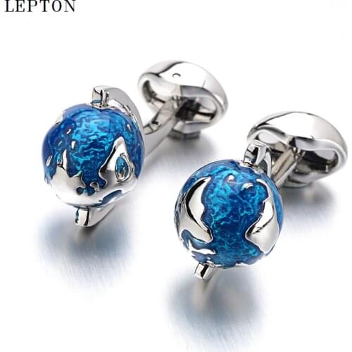 Low-key Luxury Globe Earth Cufflinks Blue Rotatable globe planet earth World Map Cuff links Festival Gift For Men Cufflinks