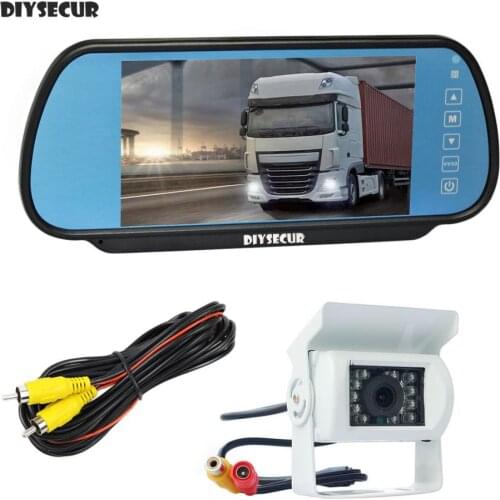 DIYSECUR 7inch HD Mirror Monitor Car Monitor Waterproof CCD Rear View Car Camera White for Truck Caravan Bus Van