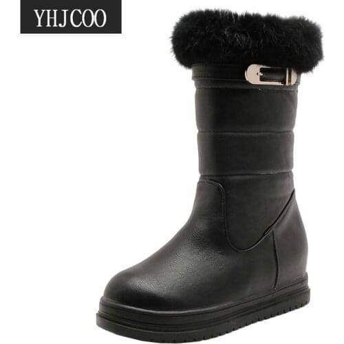 2021 Women Boots Comfort Thick Sole Platform Boots Womans Winter Warm Shoes Fashion Elgant Lovely Ladies Mid Calf Snow Boots 43