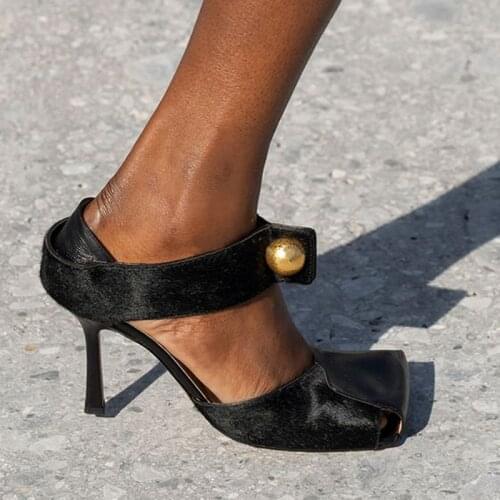 2021 New Square Toe Pumps Women Slip-On Super High Heels Sandals Women Fashion Metal Decoration Shoes Women Zapatos De Mujer