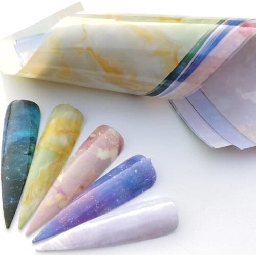 WUF 15x4cm Nail Foils Marble Series Pink Blue Foils Paper Nail Art Transfer Sticker Slide Nail Art Decals Nails Accessorie