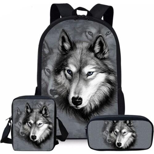 3pcs/Set School Backpack for Kids Boys Girls Cool Wolf 3d Printing Children Orthopedics Rucksack Bookbag Pencil Mochila Escolar
