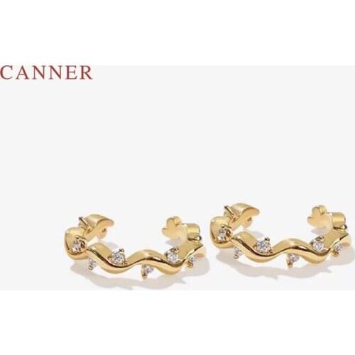 CANNER Silver Line Wave Earrings For Women S925 Sterling Silver Clip Earring Zircon Diamond Korean Fine Jewelry Pendientes