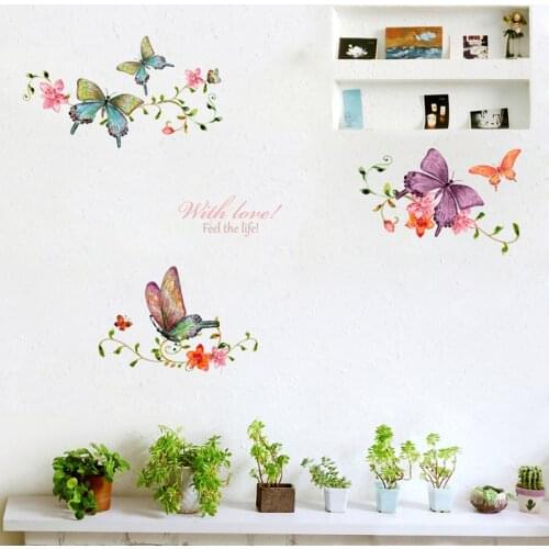 Butterfly flower vine Wall Stickers Living room showcase door home decoration Mural art Decals background Butterflies stickers