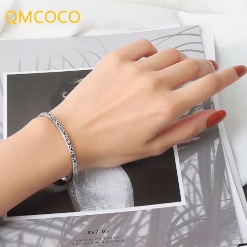 QMCOCO Geometric Pattern Bracelet 2021 Creative Personality Design 925 Silver Vintage Adjustable Bracelet For Woman party Gifts