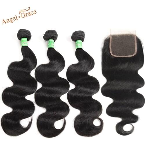 Brazilian Body Wave Bundles With Closure 3 Bundles Remy Hair Bundles With Closure Angel Grace Human Hair Bundles With Closure