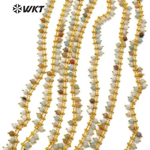 WT-RBC105 Natural Stone Chain Natural Amazonite Beads With Gold Color Rosary 4MM Beads Chain For Jewelry Making